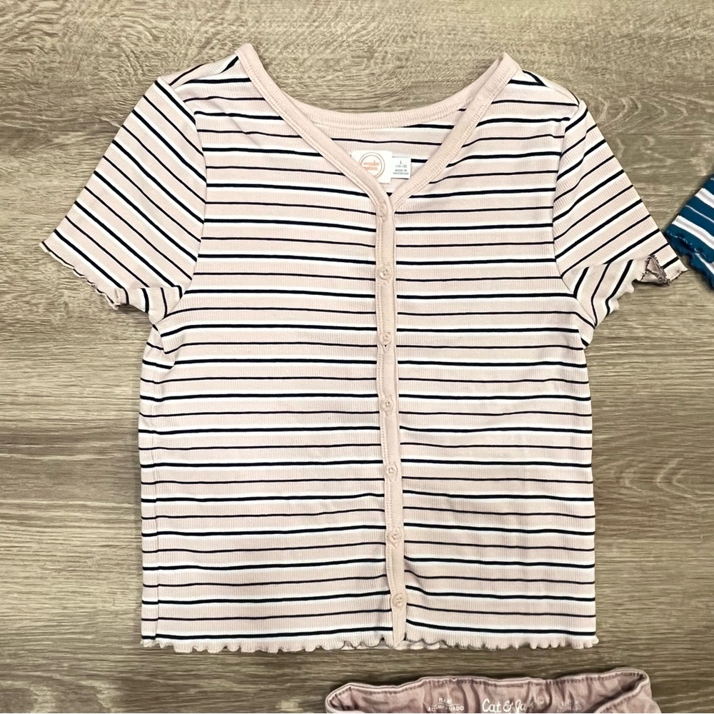 Girls Bundle - Striped Button Front Tops + Pink Flare Jeans - Picture 3 of 8